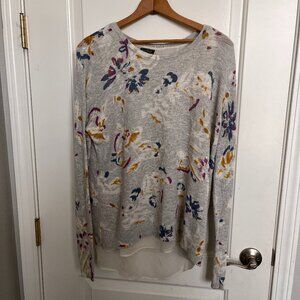 LUCKY BRAND Floral Thermal Mix fabric TOP Chiffon Underlay Split Back L